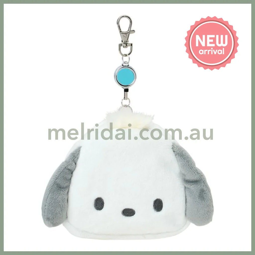 SANRIO | Pochacco Face-shaped Pass Case & Pouch Keychain With Reel 140×50×120mm