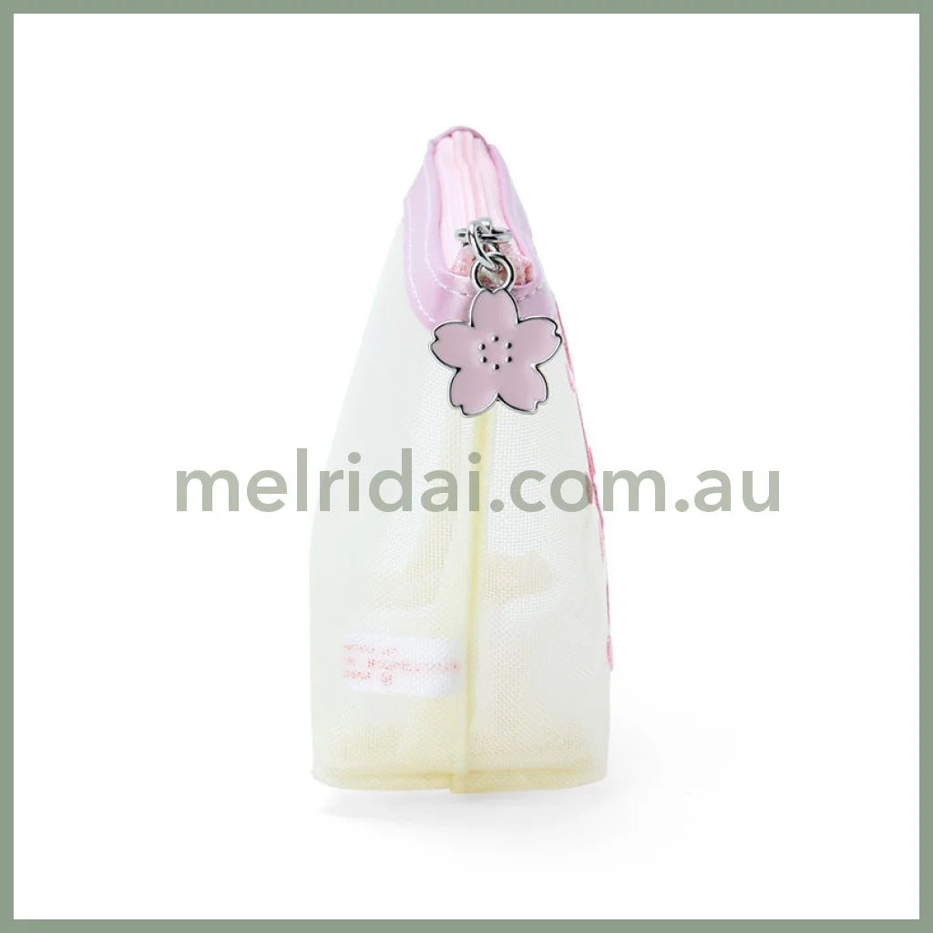 Sanrio | Pochette Mesh Pouch 5 X 15 9 Cm (Sakura Series) 日本三丽鸥 刺绣透明网纱零钱包/小包/收纳包(樱花系列)