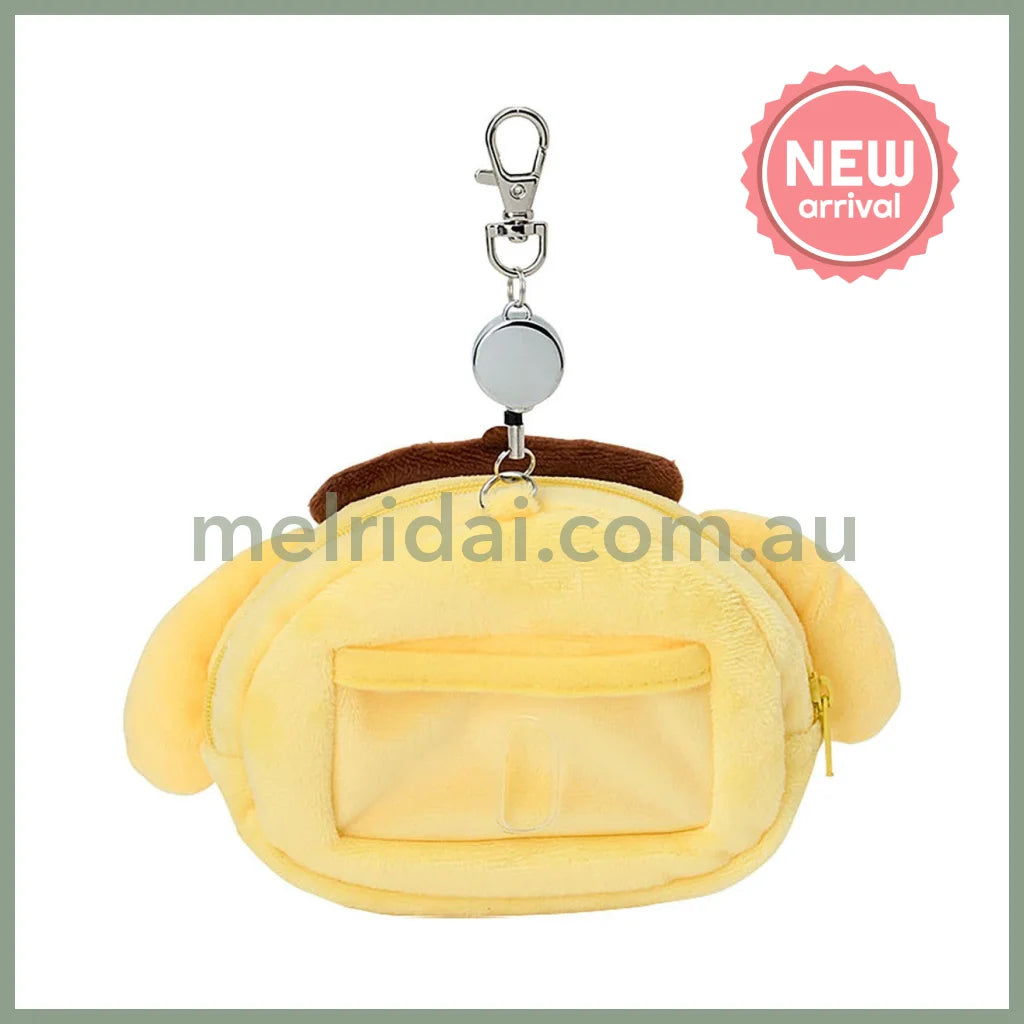 SANRIO | Pom Pom Purin Face-shaped Pass Case & Pouch Keychain With Reel 140×50×120mm
