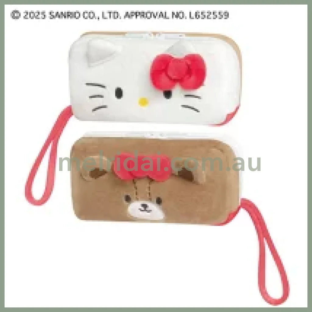 SANRIO | Twin Fluffy Plush Pen Case 19×10×5cm (Hello Kitty & Tiny Chum)