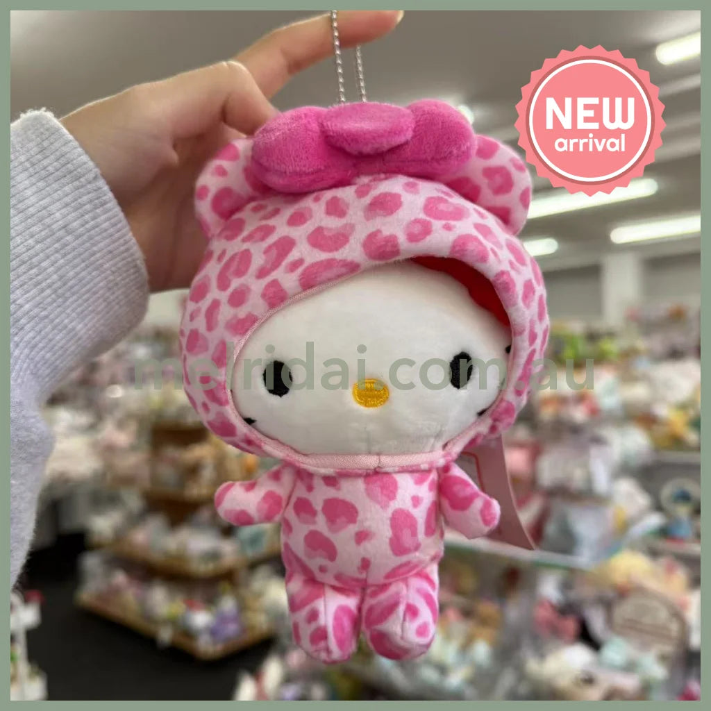 SANRIO x Avail | Hello Kitty 50th Anniversary Mascot Holder Plush Keychain 14 x 12cm (Leopard - Pink Tiny Chum)