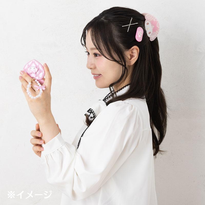 SANRIO | My Melody Heart-Shaped Compact Mirror with Bead Charm 70x18x60mm (Elegant Quilted)