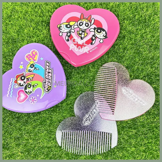 The Powerpuff Girls | Heart-Shaped Mirror Comb Heart 1.0 x 9.7 x 14.4cm (Purple)