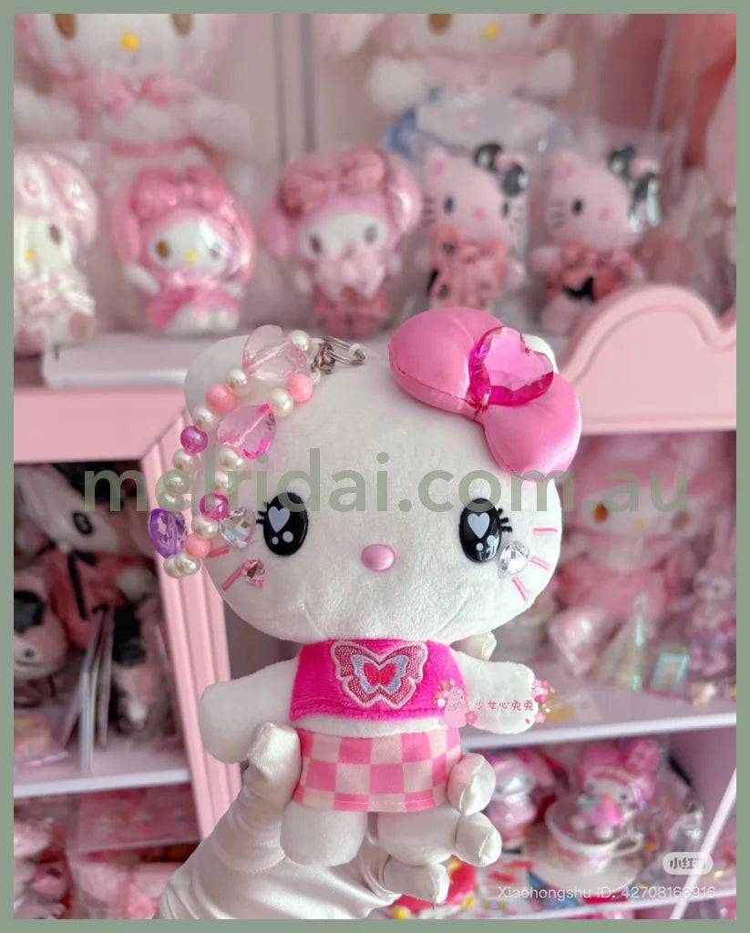 USJ | Hello Kitty Plush Keychain Beaded Phone Strap Bag Charm W11.7cm×H19cm×D7.6cm