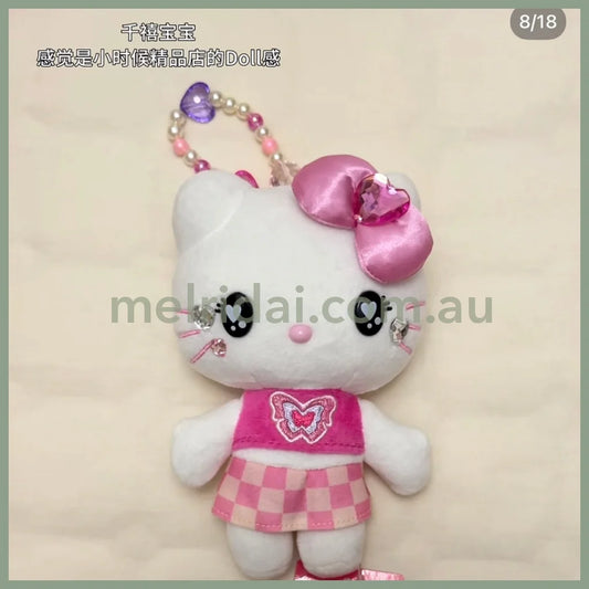 USJ | Hello Kitty Plush Keychain Beaded Phone Strap Bag Charm W11.7cm×H19cm×D7.6cm