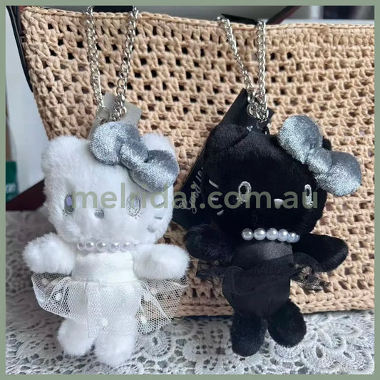 USJ x Hello Kitty | Mascot Holder Plush Keychain Bag Charm (White & Black) One Set (Black & White)
