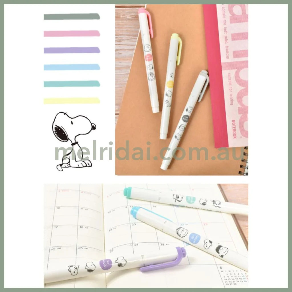 Zebra | Peanuts Snoopy Mild Liner Highlighter Bold Thin 6 Color 日本斑马Kamio史努比限定 淡色双头荧光笔 一套六支入