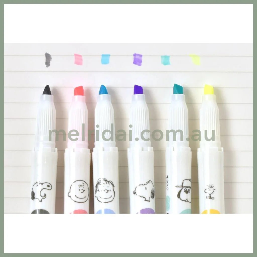 Zebra | Peanuts Snoopy Mild Liner Highlighter Bold Thin 6 Color 日本斑马Kamio史努比限定 淡色双头荧光笔 一套六支入