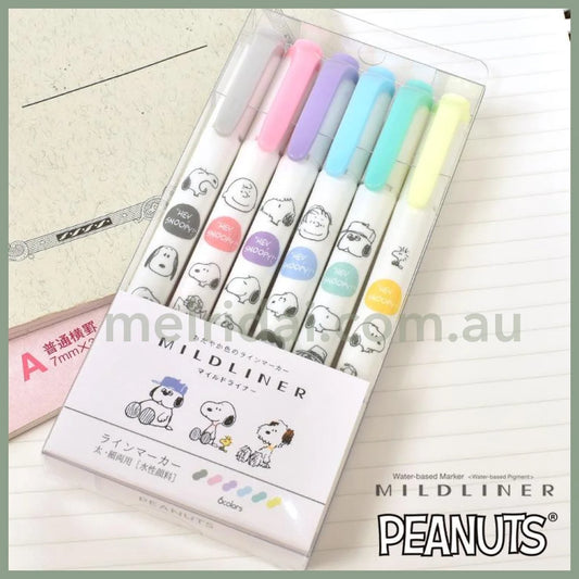 Zebra | Peanuts Snoopy Mild Liner Highlighter Bold Thin 6 Color 日本斑马Kamio史努比限定 淡色双头荧光笔 一套六支入