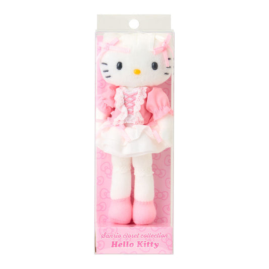 SANRIO | Hello Kitty Girly Style Lace-up Blouse Ribbon Frill Mascot Holder Bag Charm Plush Keychain 80×35×150mm (Sanrio