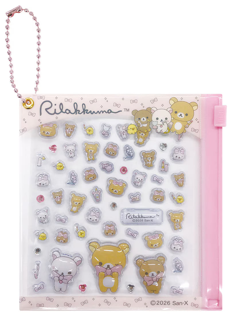 SAN-X | Rilakkuma Mini Deco Sticker & Mini Pouch with Ball Chain 105×110×10mm (Pink)