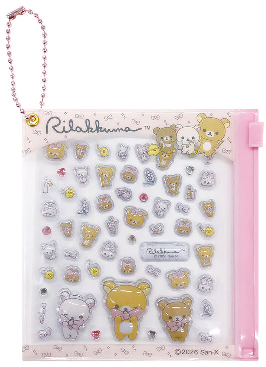SAN-X | Rilakkuma Mini Deco Sticker & Mini Pouch with Ball Chain 105×110×10mm (Pink)