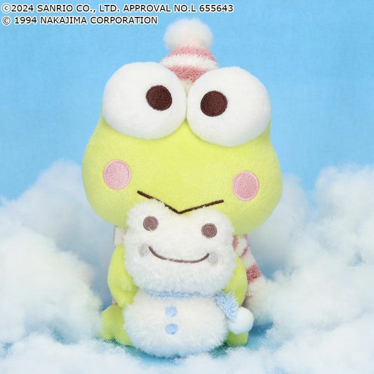 Sanrio × Pickles the Frog | Keroppi & Pickles Plush Toy Doll 16×12×11cm (Hug Snowman Frog Pickles)