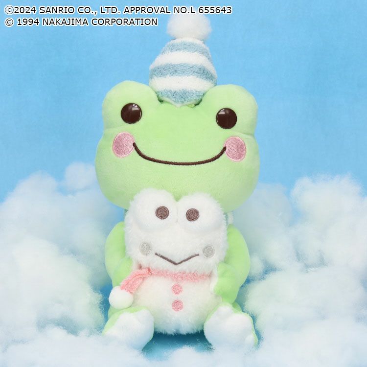 Sanrio × Pickles the Frog | Keroppi & Pickles Plush Toy Doll 16×12×11cm (Hug Snowman Keroppi)