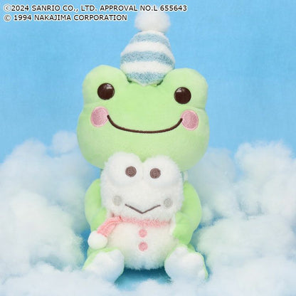 Sanrio × Pickles the Frog | Keroppi & Pickles Plush Toy Doll 16×12×11cm (Hug Snowman Keroppi)