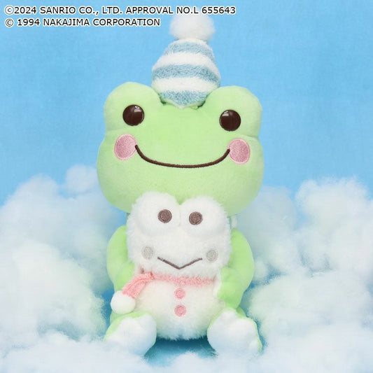 Sanrio × Pickles the Frog | Keroppi & Pickles Plush Toy Doll 16×12×11cm (Hug Snowman Keroppi)