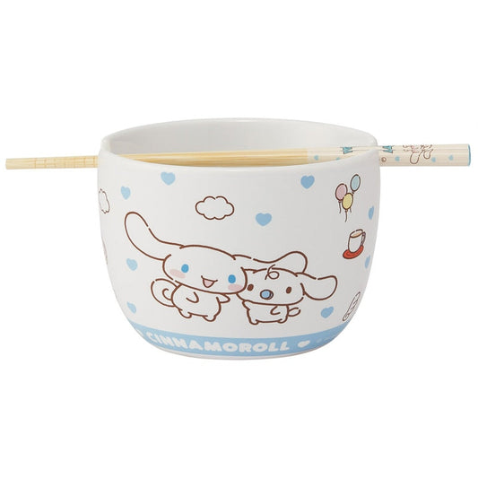 SANRIO | Cinnamoroll Ceramic Bowl 600ml and Bamboo chopsticks Set 21cm (Bowl - Dishwasher Safe)