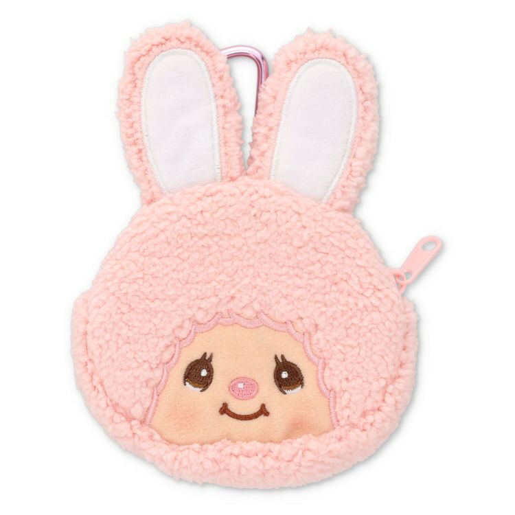 Monchhichi | Bunny Plush Zipper Mini Pouch Keychain Key Holder H14×W10.5×D2.5cm (Pink)