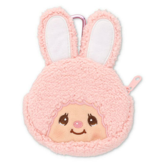 Monchhichi | Bunny Plush Zipper Mini Pouch Keychain Key Holder H14×W10.5×D2.5cm (Pink)