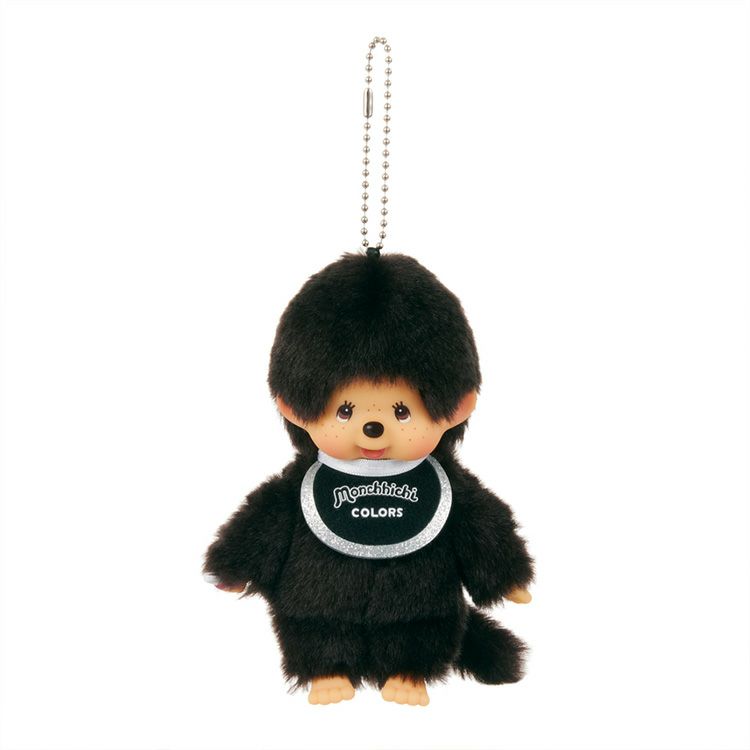 Monchhichi | Mascot Holder Plush Keychain Bag Charm H13.5×W8.5×D5.5cm (Happy Colors - Black)