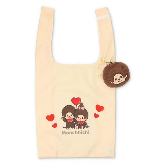 Monchhichi | Foldable Eco Shopping Bag 310×380×130mm & Mascot Pouch 110×110mm (Beige Love - Boy)