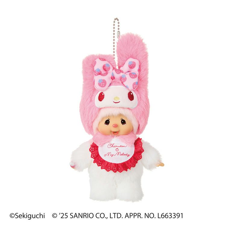Monchhichi x Sanrio | Plush Keychain Bag Charm Mascot Holder 180x110x60mm (Chimtan x My Melody)