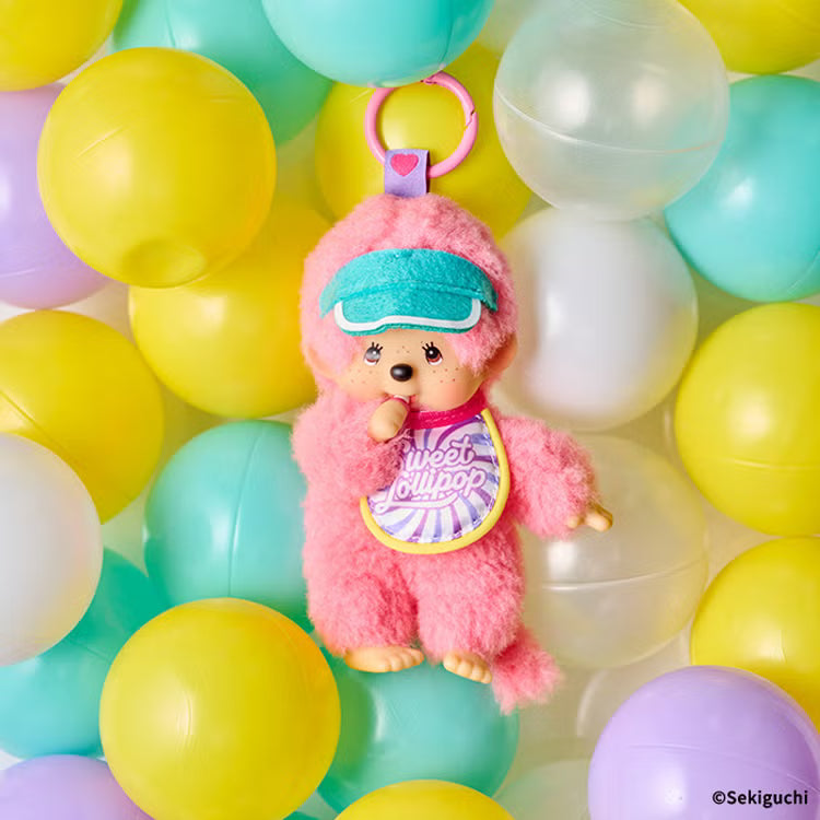 Monchhichi | Plush Keychain Bag Charm 160x85x75mm (Monchhichi-chan : Sweet Lollipop Pink)
