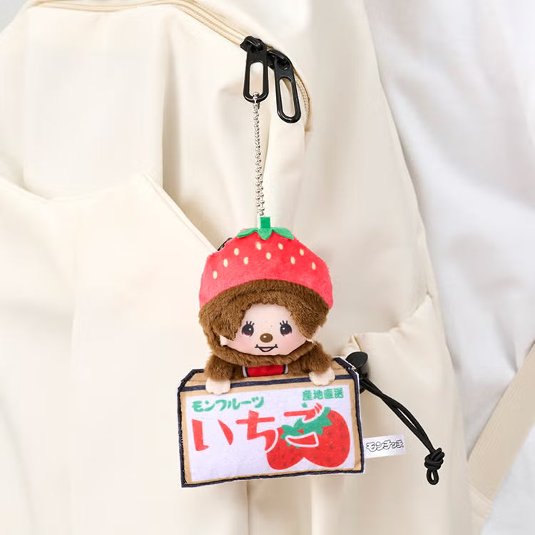 Monchhichi | Mascot Keychain Bag Charm Keychain 130x90x30mm (Peeking Fruit Monchhichi/Strawberry)