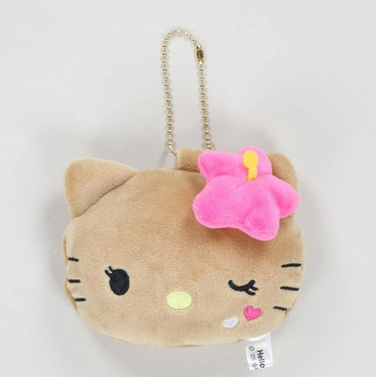 SANRIO | Hello Kitty Plush Mirror Keychain Bag Charm 100x90x55mm (Tanned Nostalgic 90s Hibiscus)