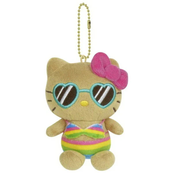 SANRIO | Hello Kitty Mascot Holder Plush Keychain Bag Charm H72×W100×D54mm (Tan Swimsuit Party Sunglasses)