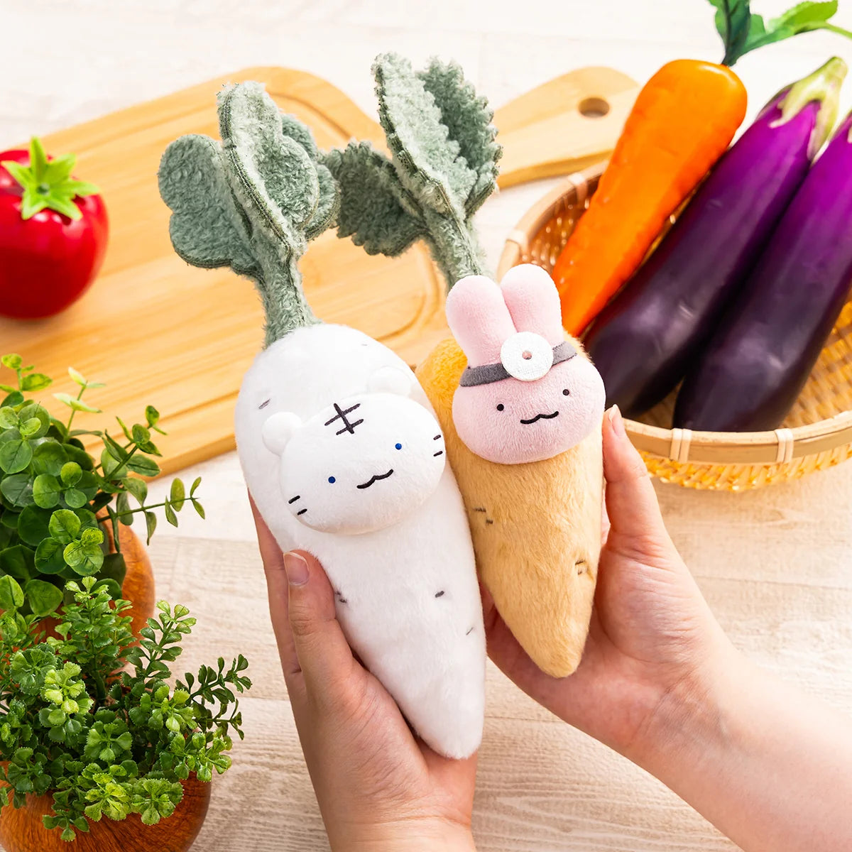 White Tiger & Black Tiger | Vegetable Mascot Holder Bag Charm Keychain 230x65x70mm (Rabbit Sensei)