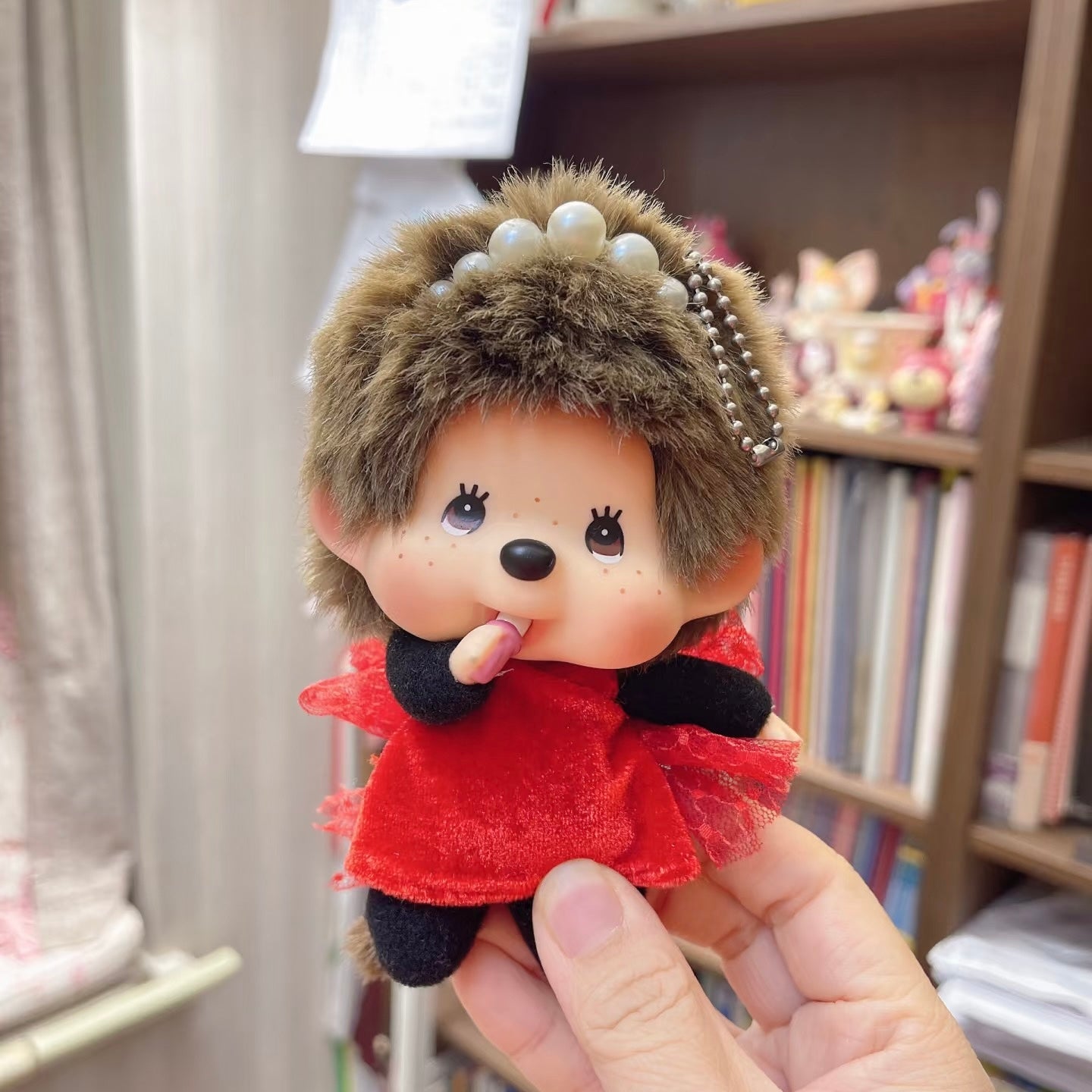 Monchhichi | Red Dress Mascot  Holder Bag Charm Keychain 130mm Approx. (Big Head)