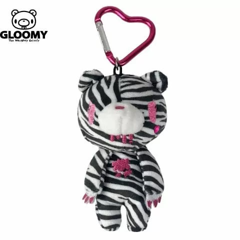 Gloomy Bear | Zebra Print Holder Bag Charm Plush Keychain with Carabiner 115×70mm