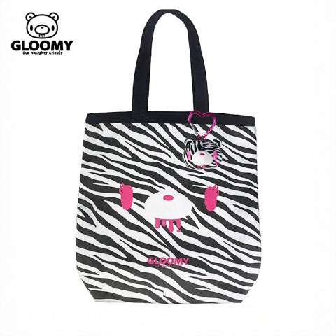 Gloomy Bear | Zebra Print Tote Bag with Keychain Heart Carabiner 380×280mm