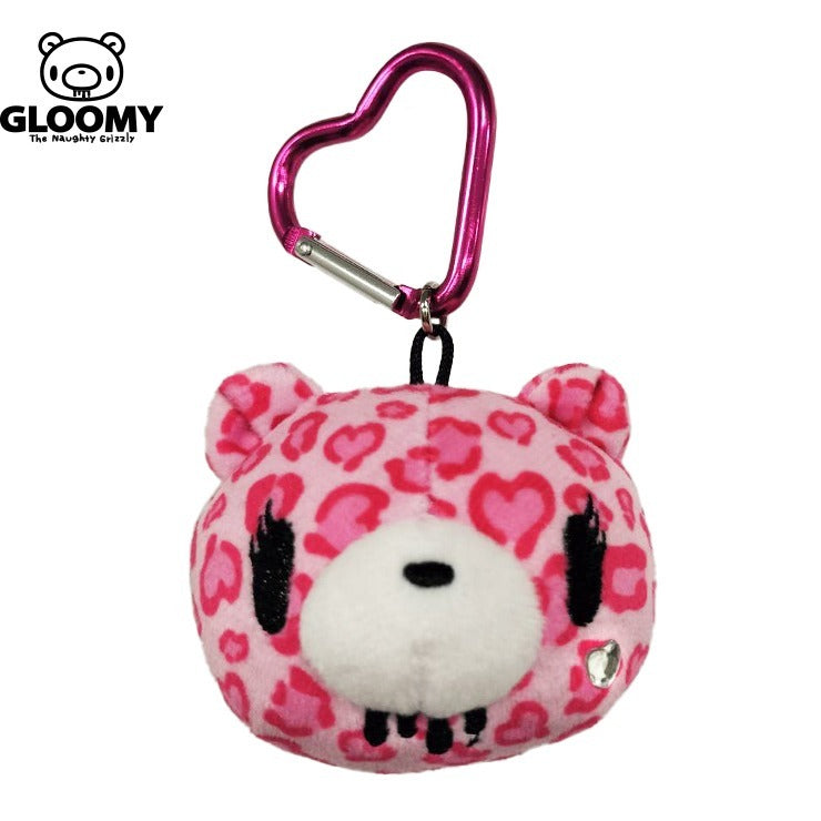 Gloomy Bear | Pink Leopard Print Tote Bag with Keychain Heart Carabiner 380×280mm