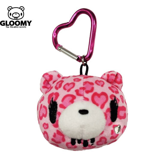 Gloomy Bear | Pink Leopard Print Tote Bag with Keychain Heart Carabiner 380×280mm