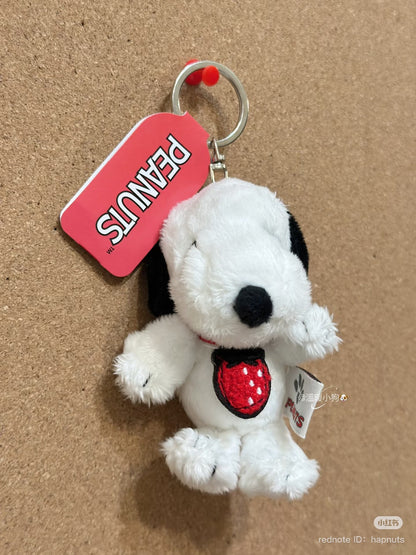 PEANUTS | Snoopy Fluffy Strawberry Mascot Holder Plush Keychain 12×7×7cm