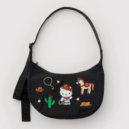 Baggu Medium Nylon Crescent Bag (Embroidered Hello Kitty Western)