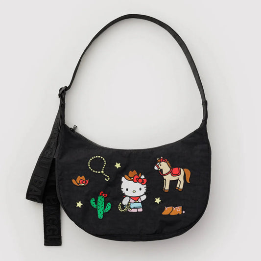 Baggu Medium Nylon Crescent Bag (Embroidered Hello Kitty Western)