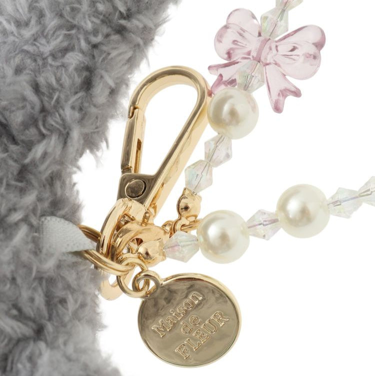 Maison de FLEUR × Sanrio characters | Kuromi Mascot Holder Bag Charm Keychain with Pearl Chain 10 x 12cm (Limited