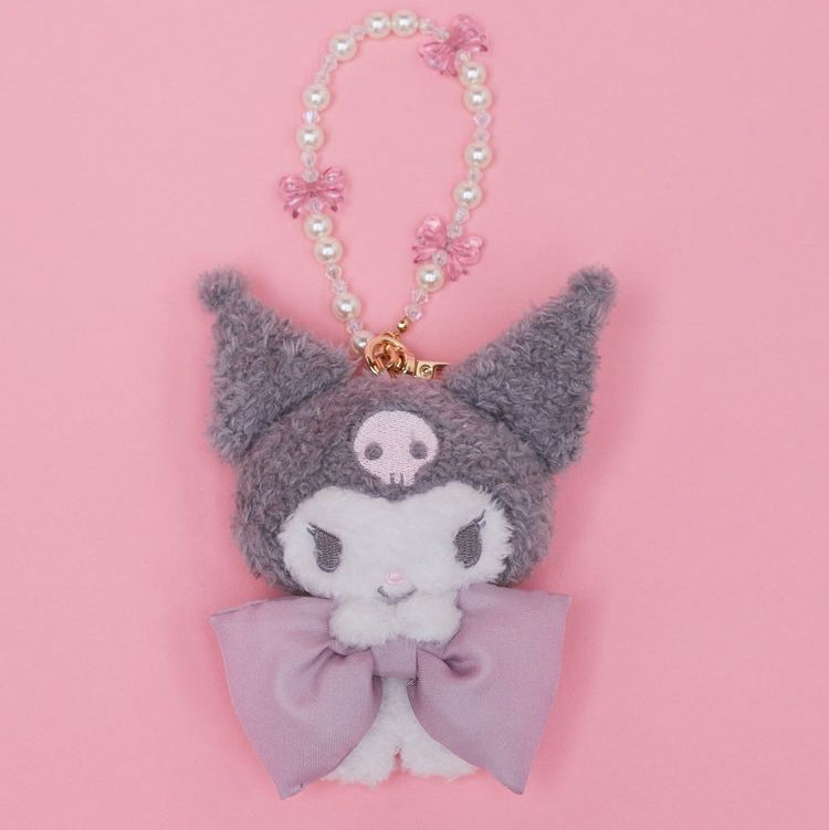 Maison de FLEUR × Sanrio characters | Kuromi Mascot Holder Bag Charm Keychain with Pearl Chain 10 x 12cm (Limited