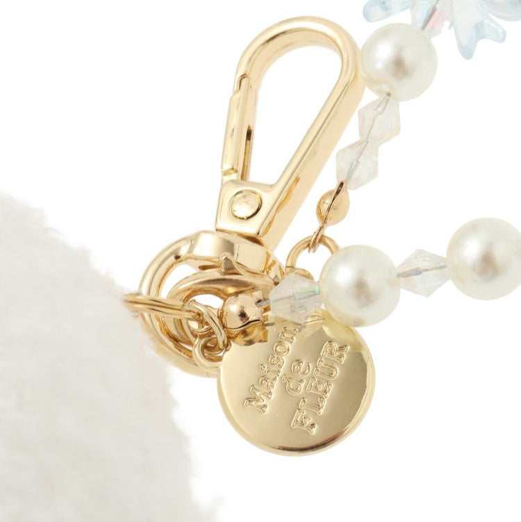 Maison de FLEUR × Sanrio characters | Cinnamoroll Mascot Holder Bag Charm Keychain with Pearl Chain 10 x 12cm (Limited