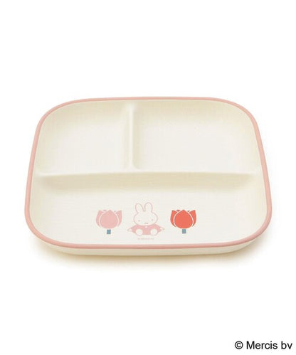 MIFFY | Dick Bruna Miffy Tulip Divided Plate 214×214×30mm(Strawberry＆Tulip) - microwave and dishwasher safe