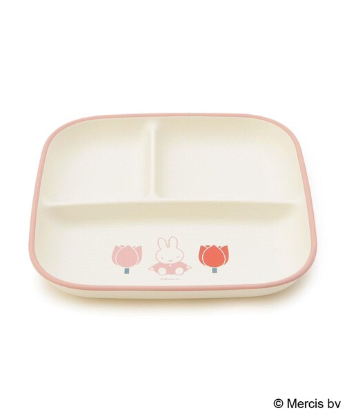 MIFFY | Dick Bruna Miffy Tulip Divided Plate 214×214×30mm(Strawberry＆Tulip) - microwave and dishwasher safe
