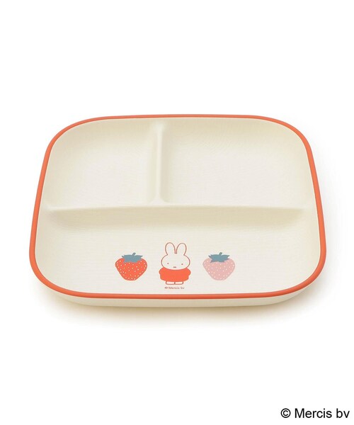 MIFFY | Dick Bruna Miffy Strawberry Divided Plate 214×214×30mm(Strawberry＆Tulip) - microwave and dishwasher safe