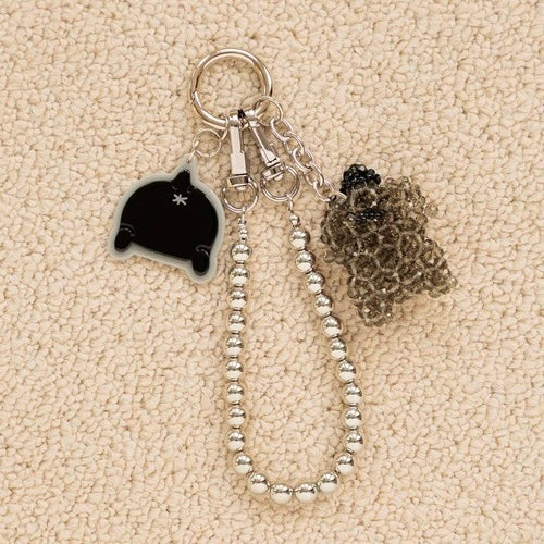 SANRIO x LOWRYS FARM | Pompompurin Bead Key Charm Keychain 50x45mm (Black)