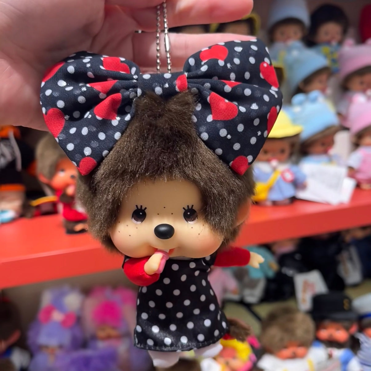 Monchhichi | Polka Dot Mascot  Holder Bag Charm Keychain 130mm Approx. (Big Head)