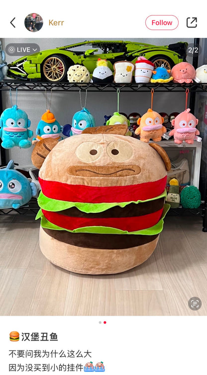 Sanrio | Hangyodon Burger Plush Doll Toy Cushion 30Cm×30Cm×26Cm