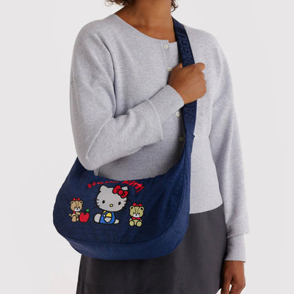 Baggu Medium Nylon Crescent Bag (Embroidered Hello Kitty & Teddy)