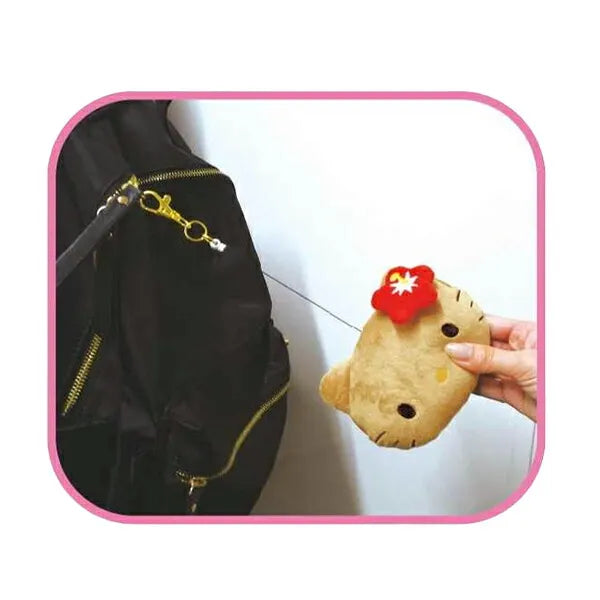 SANRIO | Hello Kitty Face-shaped Pass Case & Pouch Keychain 100×130×47mm (Y2K Tan)